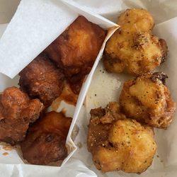 Wing Lord - Left: vegan buffalo (amazing) Right: vegan lemon pepper (fan fav for a reason)