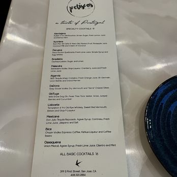 Petiscos - Menu - Special cocktails - Portuguese Near Me - San Jose, California