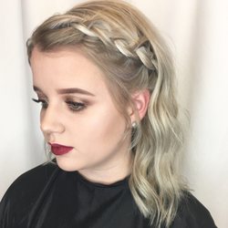 50strandsofcindy - Soft golds and berry lipstick with a romantic braid and fresh icy highlights!