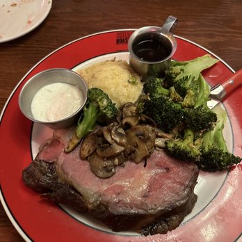 Sharps Roasthouse - Prime rib Yukon Gold smashed potatoes and Broccoli - American Near Me - SeaTac, Washington