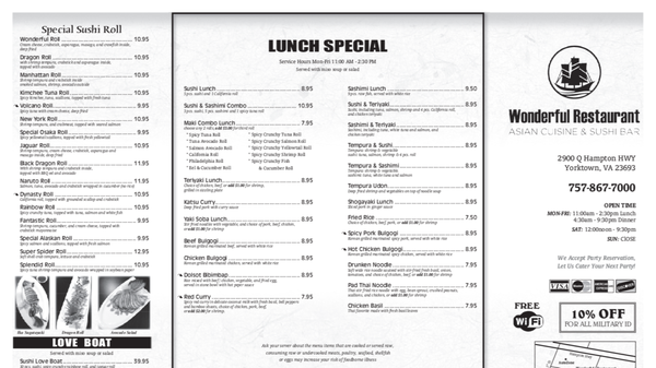 Menu photo 8 Wonderful Restaurant Yorktown, VA Menu photo 8 Wonderful Restaurant Yorktown, VA