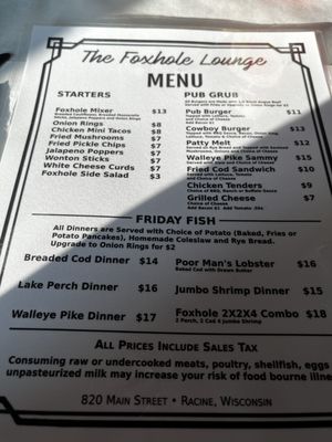 Menu photo 2 The Foxhole Lounge Racine, WI Menu photo 2 The Foxhole Lounge Racine, WI