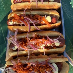 Really Good Hot Dogs! These may not be on the menu all the time. They were in April 2026. Really Good Hot Dogs! These may not be on the menu all the time. They were in April 2026.