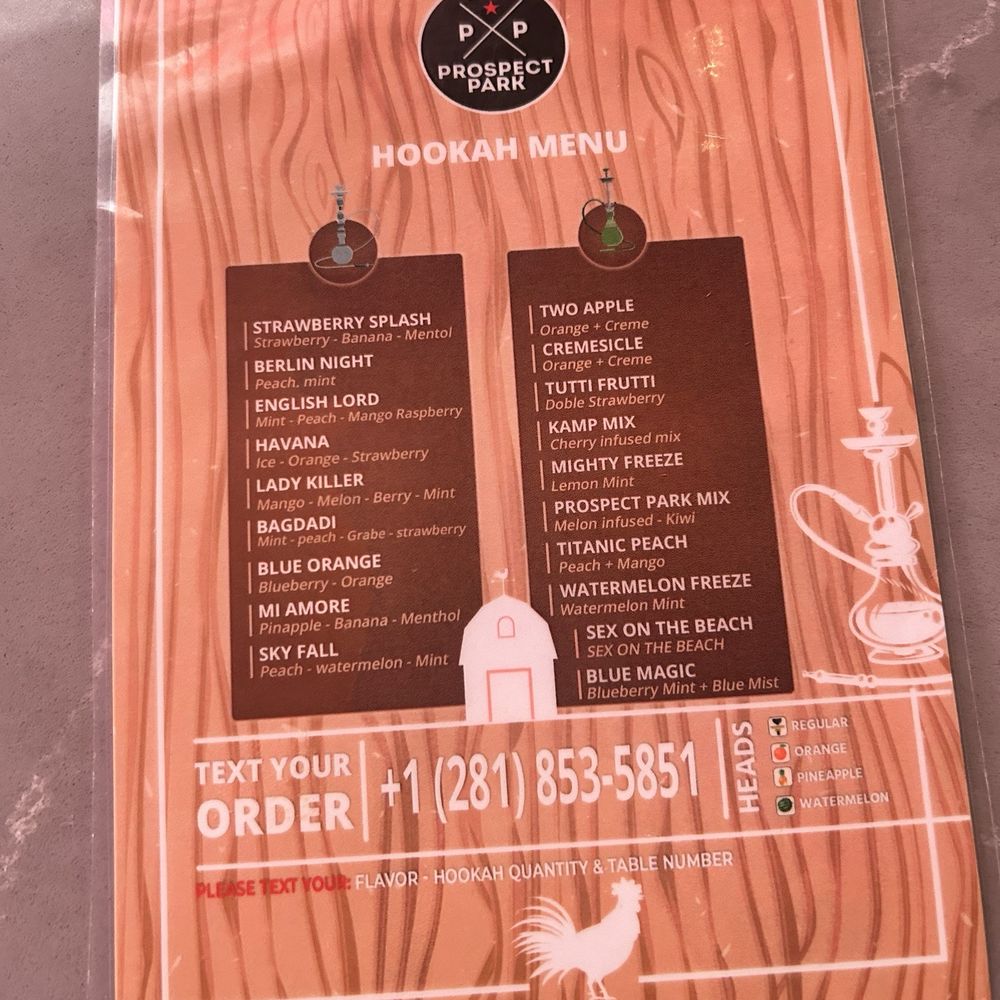Prospect Park - Hookah menu - Sports Bars Near Me - Houston, Texas
