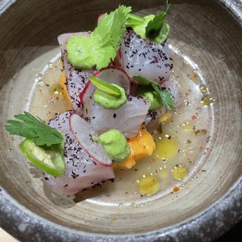 Handies Douzo - Loup Loup Lemon Crudo- Seabass, Mango, and Yuzu vinaigrette - Sushi Bars Near Me - Houston, Texas