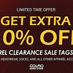 Golfio SuperStore - Effective today, all APPAREL CLEARANCE items get an extra 10% off! This includes headwear, belts, and other apparel clearance. The discount