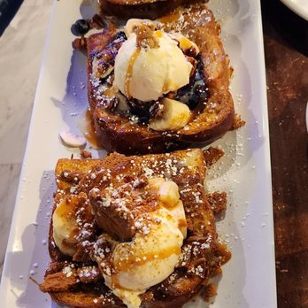 Honeybear Cafe - French Toast Trio; Strawberry Field, One Rogers Park Extreme & One Cookie Butter - Breakfast & Brunch Near Me - Chicago, Illinois