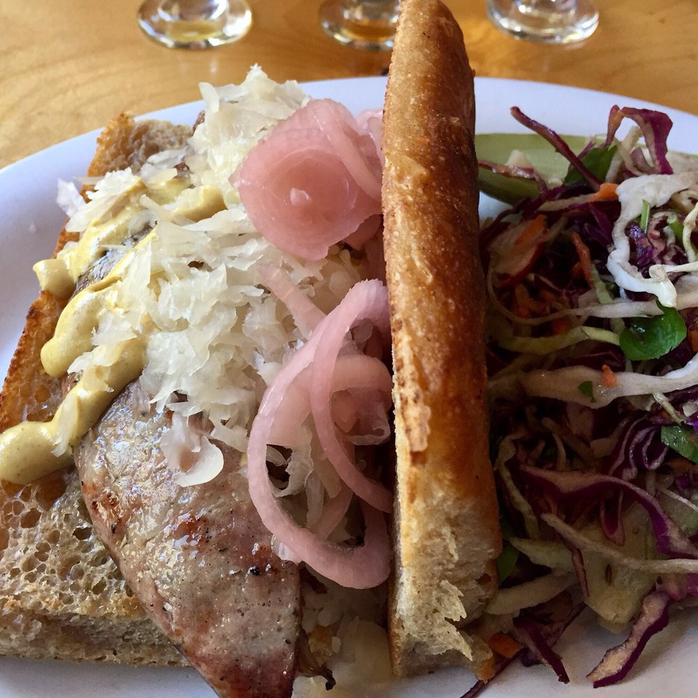 Lost Nation Brewing - Vermont artisan sausage with pickled onion. - Breweries Near Me - Morrisville, Vermont Lost Nation Brewing - Vermont artisan sausage with pickled onion. - Breweries Near Me - Morrisville, Vermont