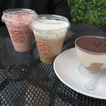 Chailo - Tiramisu dessert, ice chai latte with vanilla bean cold foam, and the pink drink was also a chai tea but i forgot the name of it - Coffee & Tea Near Me - Costa Mesa, California Chailo - Tiramisu dessert, ice chai latte with vanilla bean cold foam, and the pink drink was also a chai tea but i forgot the name of it - Coffee & Tea Near Me - Costa Mesa, California