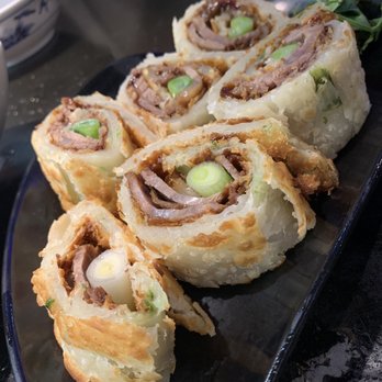 The One Restaurant - Green union pancake with Beef roll - Taiwanese Near Me - Burnaby, British Columbia
