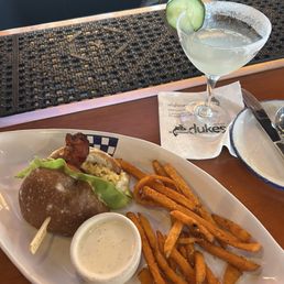 1/2 crab cake, sweet potato fries and cucumber drink. Summer refresh