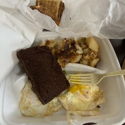 Scrapple eggs and potatoes