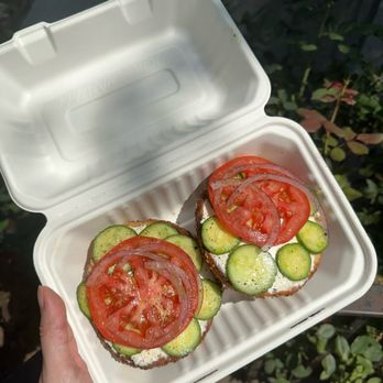 Apollo Bagels - Tomato Cucumber cream cheese sesame bagel toasted - Bagels Near Me - New York, New York