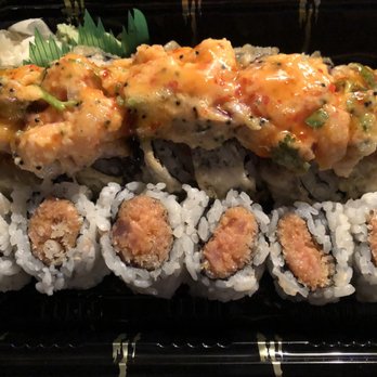 Crazy Stone - Black Jack Special Roll on top and Spicy Tuna Roll on bottom - Sushi Bars Near Me - Marlborough, Massachusetts Crazy Stone - Black Jack Special Roll on top and Spicy Tuna Roll on bottom - Sushi Bars Near Me - Marlborough, Massachusetts