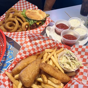 Buds In Milton - Bacon cheeseburger & cod and chips - Bars Near Me - Milton, Washington