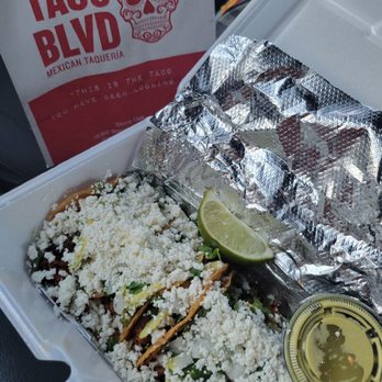 Taco Blvd - a meal in a styrofoam container - Tacos Near Me - San Antonio, Texas