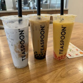 Teaspoon - Taro Lover with taro chunks, Assam Black Tea, Peach Freeze with watermelon boba - Bubble Tea Near Me - Brea, California Teaspoon - Taro Lover with taro chunks, Assam Black Tea, Peach Freeze with watermelon boba - Bubble Tea Near Me - Brea, California