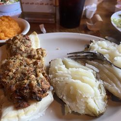 Strafford Farms Family Restaurant & Lounge - Baked stuffed haddock, dry baked potato, squash, small side salad