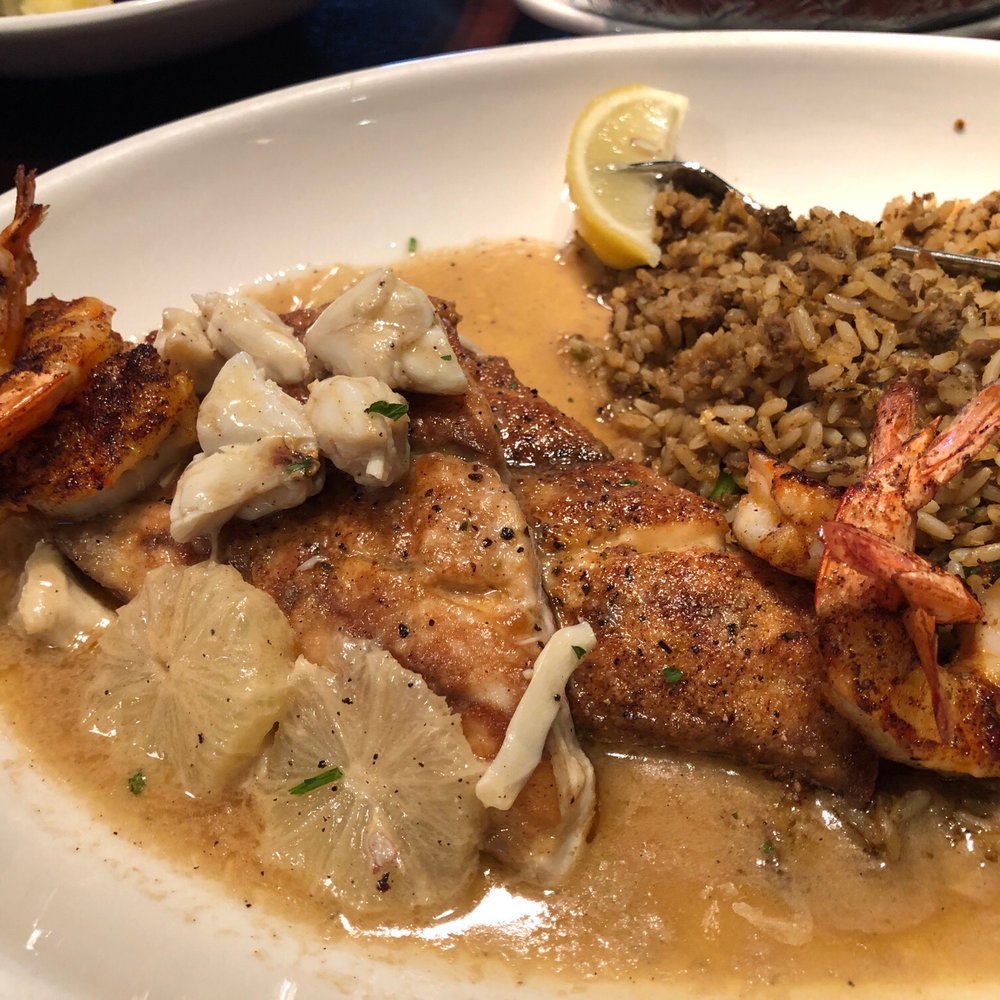 Pappadeaux Seafood Kitchen - Texas Redfish and Dirty Rice - Seafood Near Me - Conroe, Texas