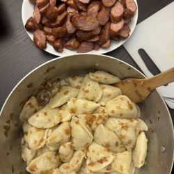 Meat Pierogi with caramelized onions and Cheese Pierogi