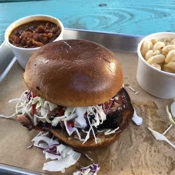 Louie's Craft BBQ - Pork belly sandwich. Mac n cheese. Beans - Food Trucks Near Me - Buda, Texas Louie's Craft BBQ - Pork belly sandwich. Mac n cheese. Beans - Food Trucks Near Me - Buda, Texas