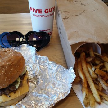 Five Guys - $15.52 cheeseburger meal. Half bag full of seasoned fries. - Burgers Near Me - Burbank, California
