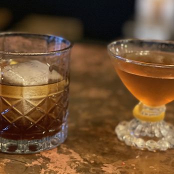 Green Door Distilling - Boozy Barista on the left and Black Manhattan on the right - Whiskey Bars Near Me - Kalamazoo, Michigan Green Door Distilling - Boozy Barista on the left and Black Manhattan on the right - Whiskey Bars Near Me - Kalamazoo, Michigan