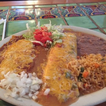 Bandido's - Lunch special - smothered bean burrito (with cheese added) and a cheese enchilada with rice and beans. - Mexican Near Me - Denver, Colorado
