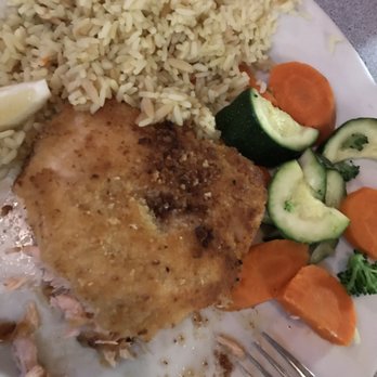 The Lobster Trap - Macadamia crusted salmon with rice pilaf and veggies. - Seafood Near Me - Avalon, California