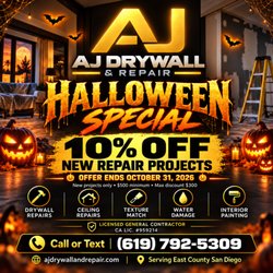 AJ Drywall & Repair - Halloween Special! 10% OFF new repair projects through October 31st!