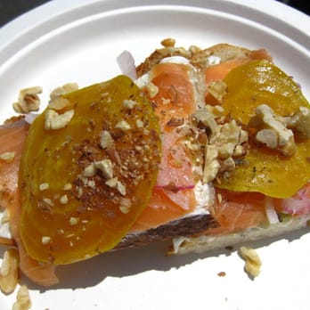 Cap'n Mike's Holy Smoke - Northwest-style red lox with roasted golden beets, pickled onions, and toasted walnuts (5.22.10) - Seafood Near Me - San Francisco, California Cap'n Mike's Holy Smoke - Northwest-style red lox with roasted golden beets, pickled onions, and toasted walnuts (5.22.10) - Seafood Near Me - San Francisco, California