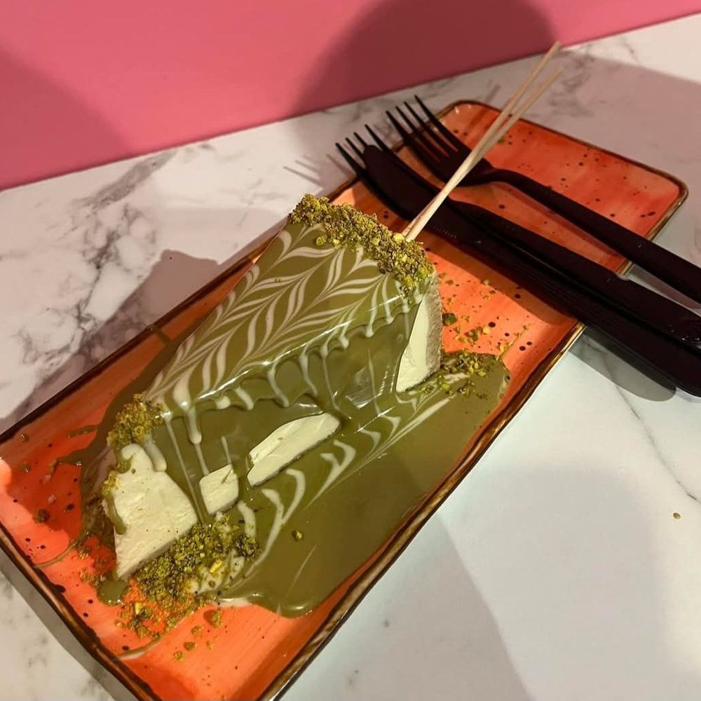 Chocolate Connects - Pistachio covered cheesecake - Desserts Near Me - Brooklyn, New York