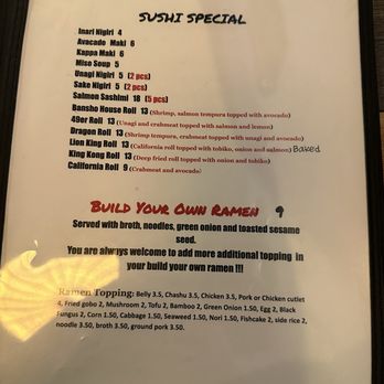 Bansho Ramen - Sushi menu - Ramen Near Me - Berkeley, California
