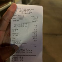 Tokyo Japanese Steak House & Sushi Bar - Receipt where I was automatically charged gratuity.