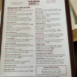 First page of menu