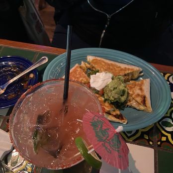 Margaritas Mexican Restaurant - Strawberry Margarita with sugar and chicken quesadillas - Mexican Near Me - Metuchen, New Jersey