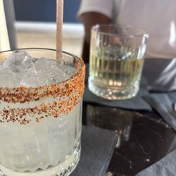 Spicy margarita and whiskey on the rocks