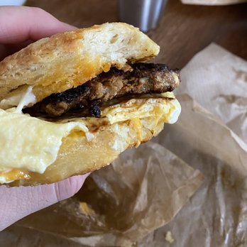 Cafe Nube - Buttermilk Biscuit with Egg, Chaddar Cheese and Chorizo - Tacos Near Me - Brooklyn, New York Cafe Nube - Buttermilk Biscuit with Egg, Chaddar Cheese and Chorizo - Tacos Near Me - Brooklyn, New York