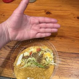 Photo included to show the tablespoon if that of unseasoned wet meat inside of my taco. Photo included to show the tablespoon if that of unseasoned wet meat inside of my taco.