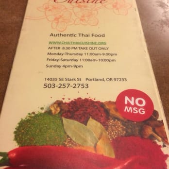 Chai Thai - Menu - Thai Near Me - Portland, Oregon