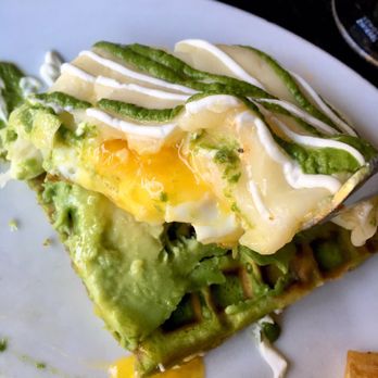 Dirt Candy - Kale waffle with avocado, fried egg, cheese, and jalapeño crema - Vegetarian Near Me - New York, New York