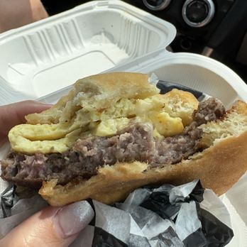 Chesapeake Doughnut Company - Sausage, egg and cheese on donut bun. - Donuts Near Me - White Stone, Virginia