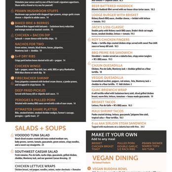 Rock Creek - the menu of the restaurant - Canadian (New) Near Me - Saskatoon, Saskatchewan