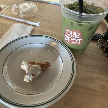 Our Spot Coffee & Goods - super bloom matcha and (half eaten..) rose pop tart - Coffee & Tea Near Me - Long Beach, California