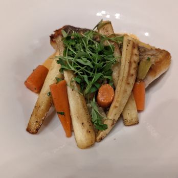 First & Oak - Whitefish and sunchoke with roasted carrots - New American Near Me - Solvang, California