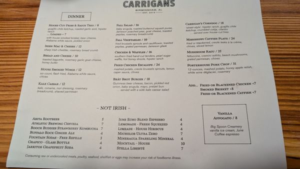 Menu photo 1 Carrigan's Public House Birmingham, AL