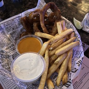 Distill A Local Bar - Appetizer Platter. Fries and onion rings - Sandwiches Near Me - Las Vegas, Nevada