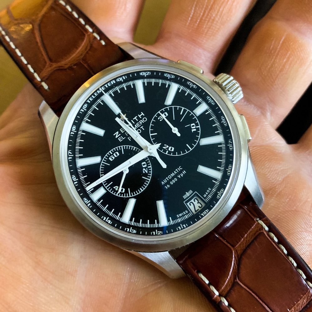 My Zenith El Primero Pilot Chonograph serviced by Jaime at JT Time Services. My Zenith El Primero Pilot Chonograph serviced by Jaime at JT Time Services.