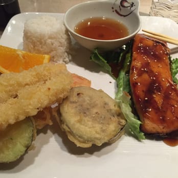 Kanpai Sushi - Dinner entree- teriyaki salmon and mixed tempura! - Sushi Bars Near Me - Antioch, California