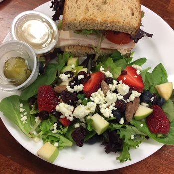 Momo's Cafe - Turkey Brie sandwich with half salad. Get the cranberry chutney! - Cafes Near Me - Hampton, Virginia